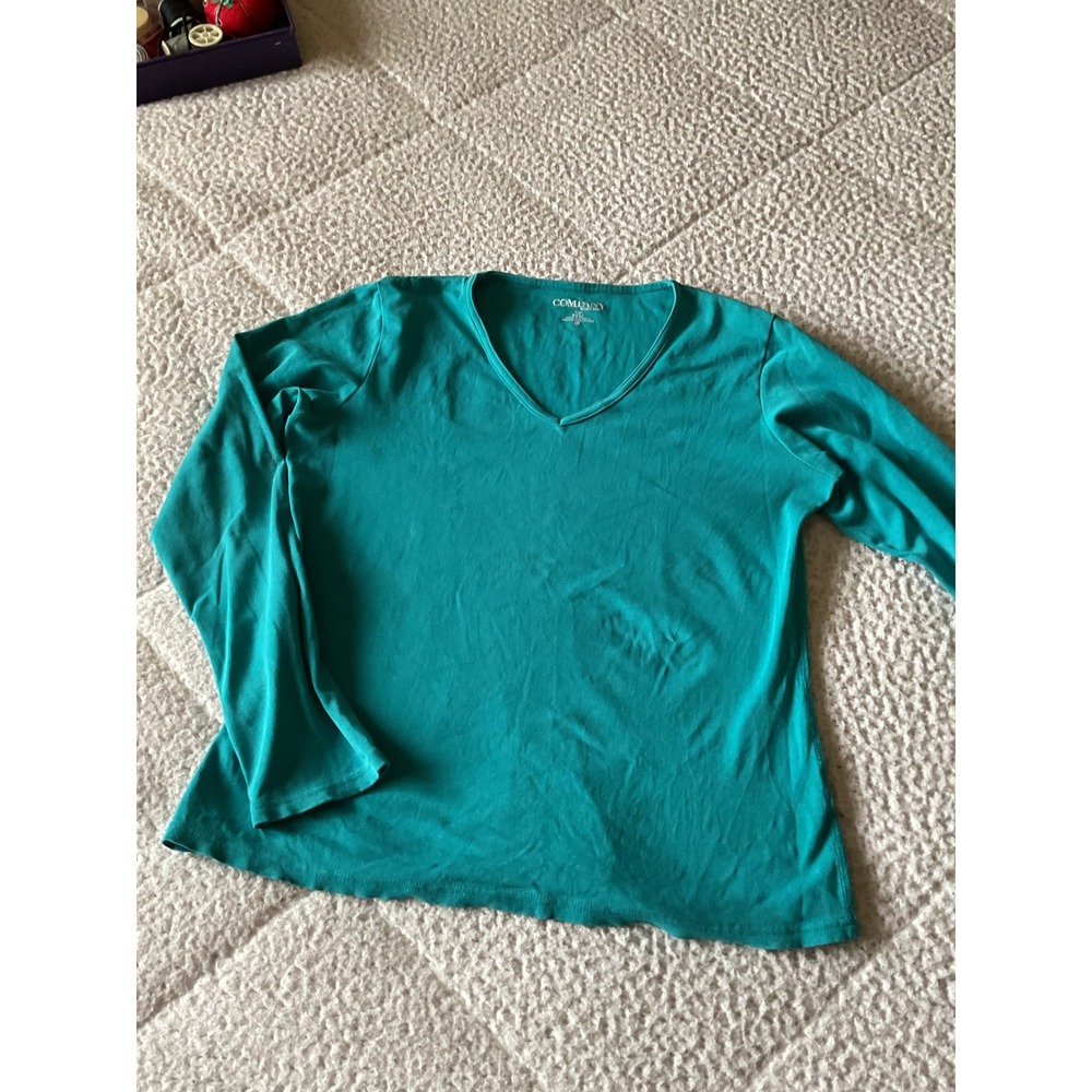 Company Ellen Tracy V-Neck Top Womens Medium Teal Excellent Long Sleeve Basic